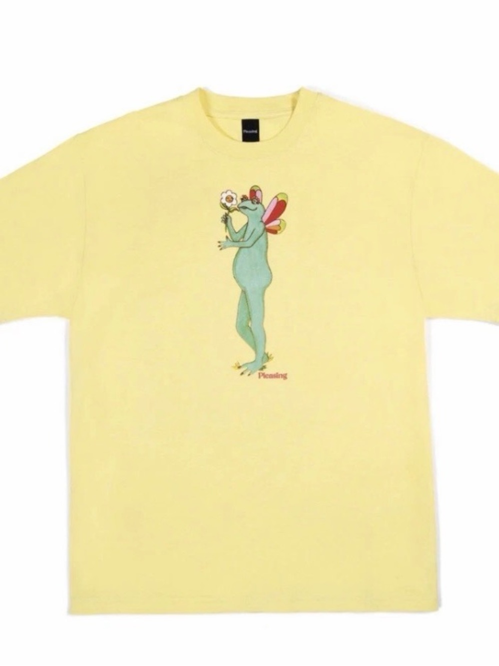 Pleasing Yellow Graphic Tee with Frog Fairy Print